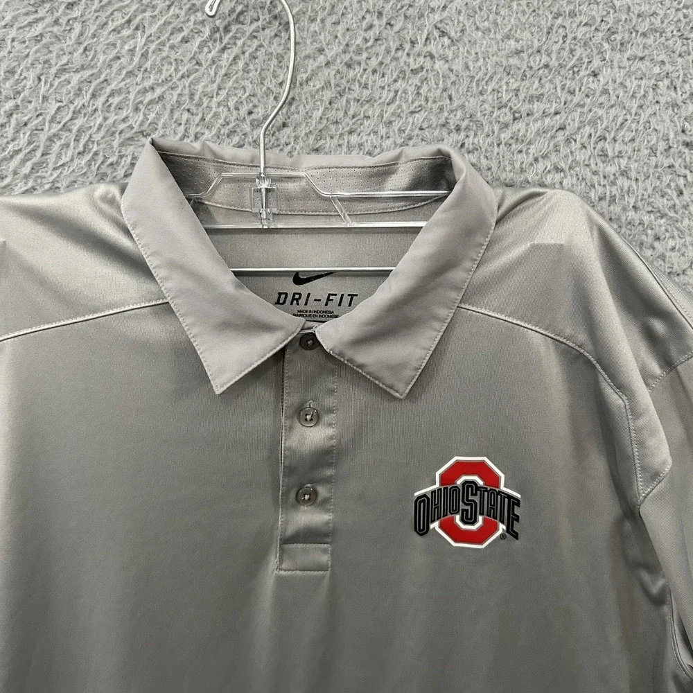 Ohio State Buckeyes Shirt Medium Gray Red‎ Polo Performance Adult Nike Dri Fit